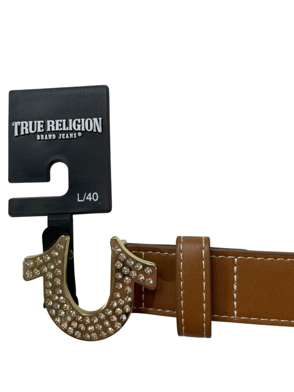 True Religion Brown Crystal Buckle Belt Faux Leather Size L/40 MSRP$59 NWT - Picture 3 of 8